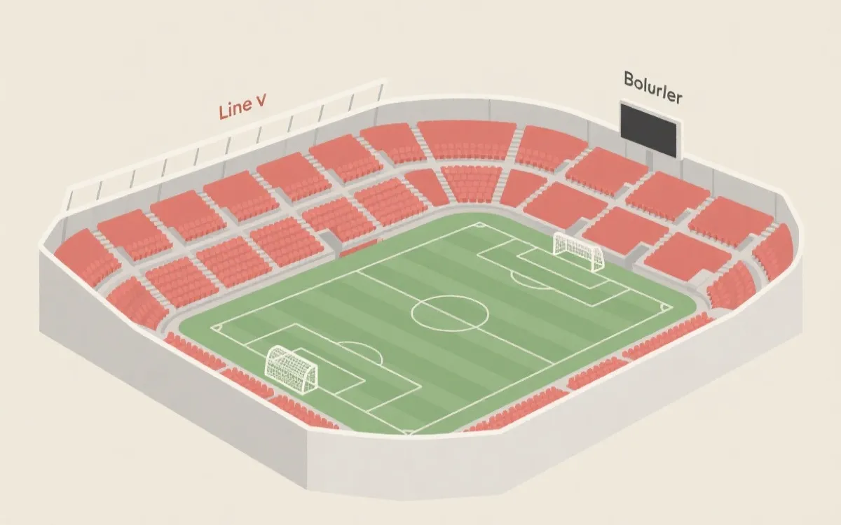 体育场座位分区示意与不同视角对比的简洁插画风画面